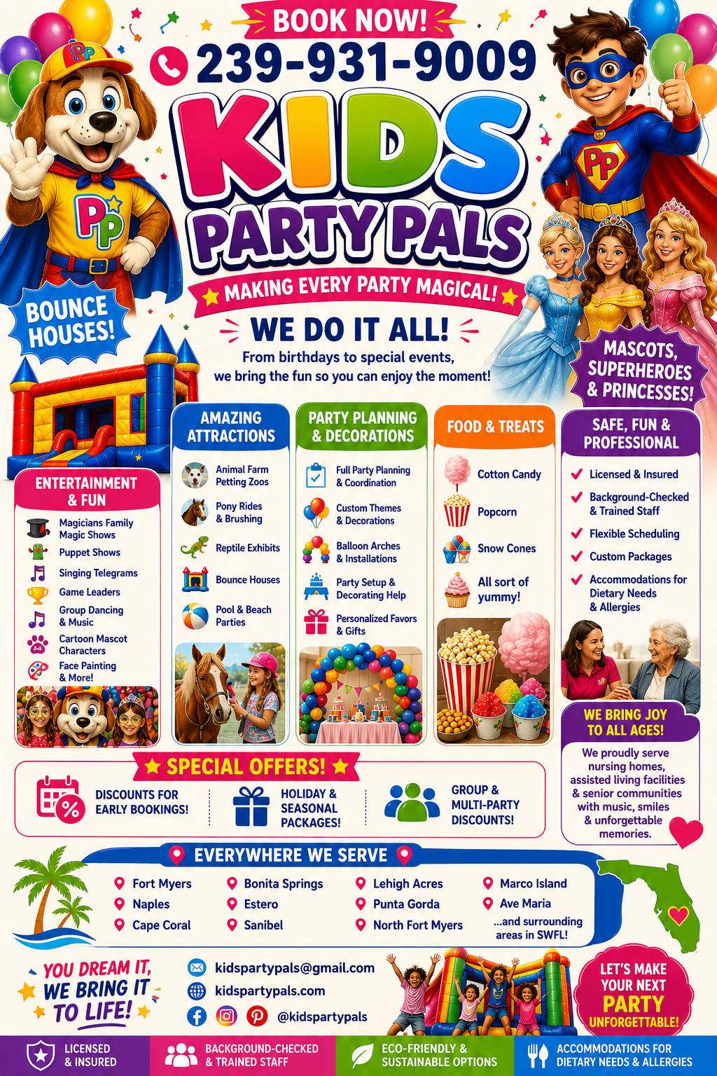 Kids Party Pals updated party flyer